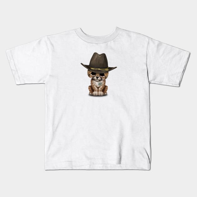 Cute Baby Cheetah Cub Sheriff Kids T-Shirt by jeffbartels